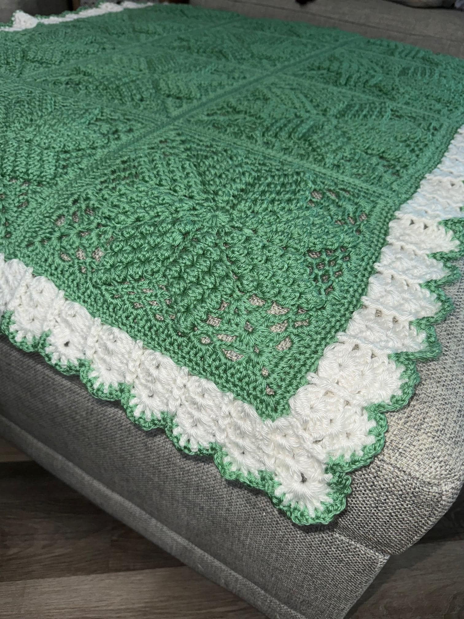 Handmade Sage Green Crocheted Baby Blanket: Soft Popcorn Stitch Nursery Decor - Image 1