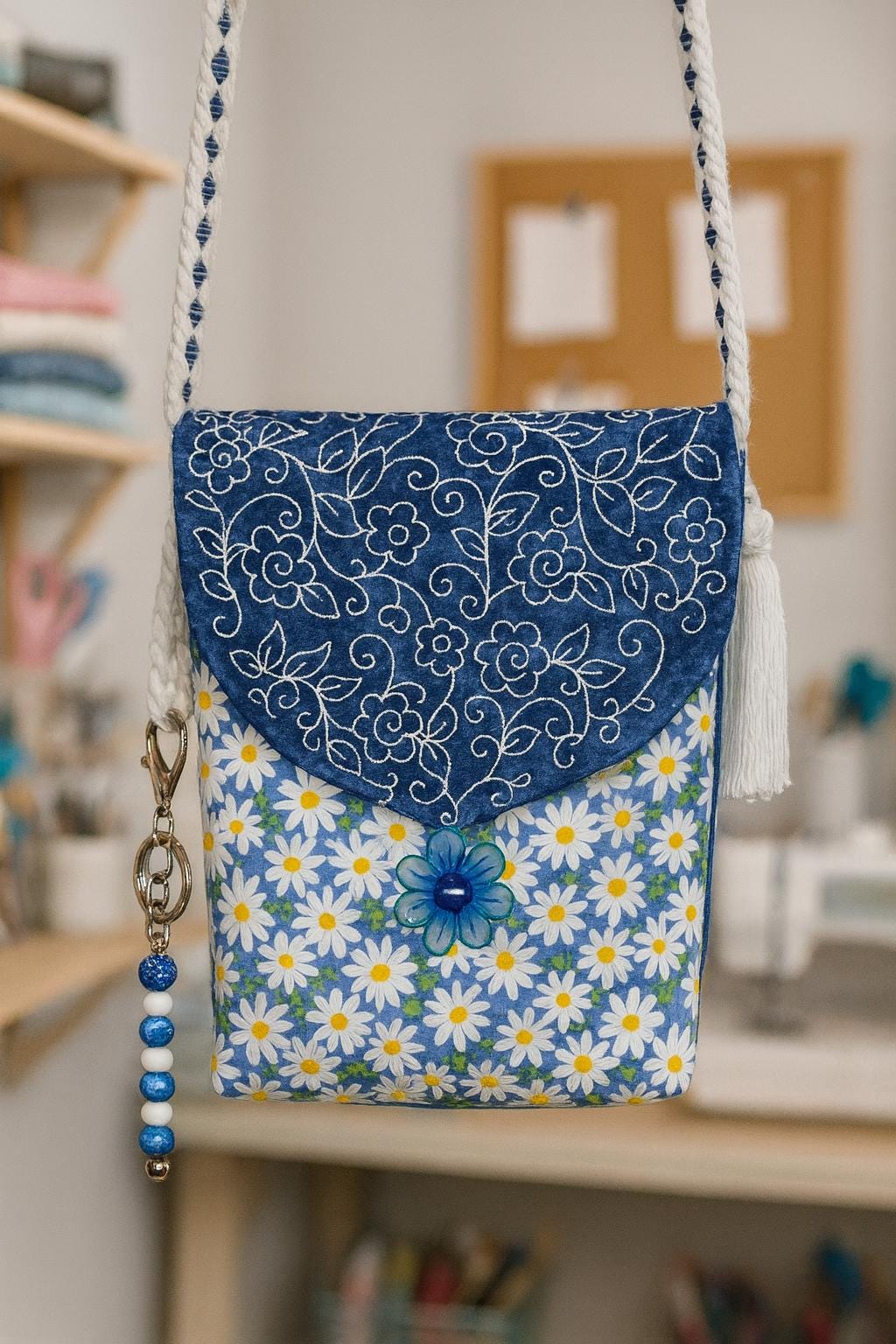 Handmade Embroidered Crossbody Bag – Fully Lined Purse with Original Embroidery, Pockets & Handmade Accents