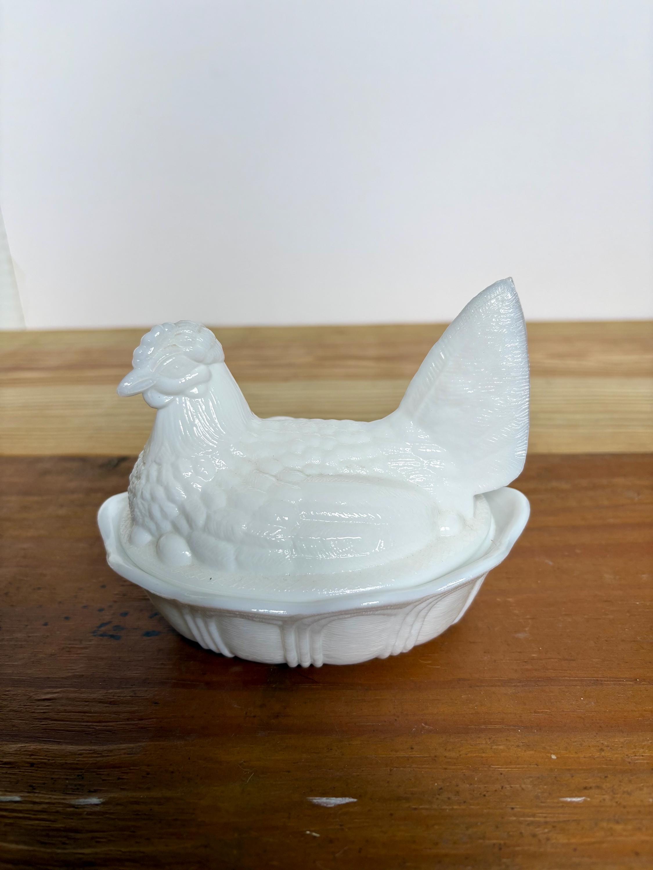 Fenton Hen on Nest Split Tail White Milk Glass - Etsy