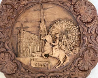 Placas de pared vintage con tallas de paisajes europeos, imitación madera, estilo alemán.