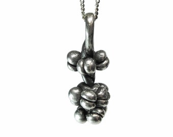 Pomegranate Sterling Silver Oxidized Pendant, Destiny and Good Luck Charm