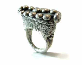 Cleopatra Ring Via Appia, Sterling Silver Limited Edition  Granulated Oversized Ring Made-to-order High-end Luxury