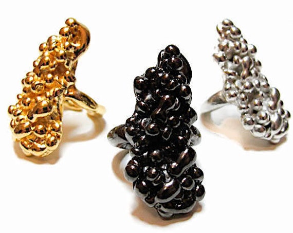 The Caviar Cocktail Ring - bold, avant-garde statement women's ring, gold, silver, and hematite, food porn, destiny, gorgeous ring