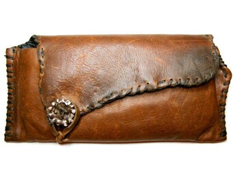 Leather Clutch Hand Sewn with Sterling Silver .925 button