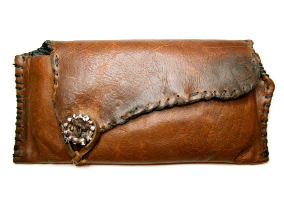 Leather Clutch Hand Sewn with Sterling Silver .925 button