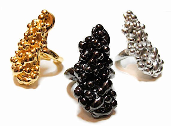 The Caviar Cocktail Ring - bold, avant-garde statement women's ring, gold, silver, and hematite, food porn, destiny, gorgeous ring