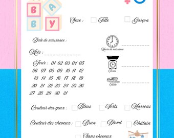 Carte Pronostics Bébé / Gender Reveal