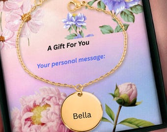 Personalisiertes Münze Armband | Gravierter Name oder Nachricht | Geschenkbox und Karte inklusive | Muttertagsgeschenk für Sie | Gold Silber Rose Gold