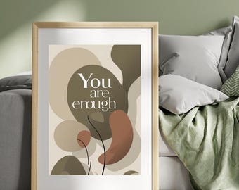 Inspirierendes Zitat Wandkunst Neutrale abstrakte Formen druckbare minimalistische Sie sind genug oder atmen Sie digitaler Download für ruhige Räume