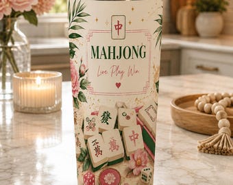 Mahjong Tumbler | Mahjong Gift for Women | 20oz Insulated Stainless Steel Travel Mug | Floral Mahjong Cup | Game Night Gift