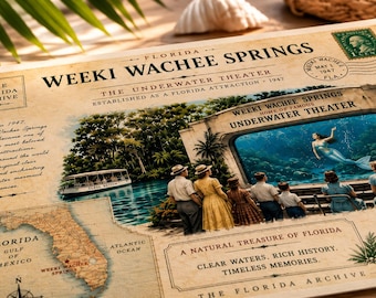 Weeki Wachee Springs Canvas Print  Vintage Florida Wall Art  Retro Florida Poster  Mermaid Springs Decor  Old Florida Postcard Art  16x12