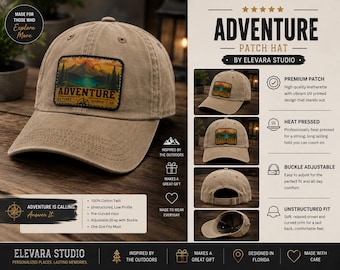 Adventure Leather Patch Hat Hiking Camping Adjustable Baseball Cap Khaki