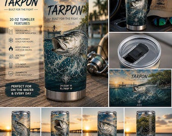 20oz Tarpon Tumbler, Stainless Steel, Saltwater Fishing Angler Gift