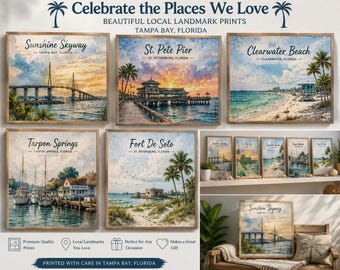Florida Gulf Coast Landmark Prints, Sunshine Skyway, St. Pete Pier, Coastal Decor