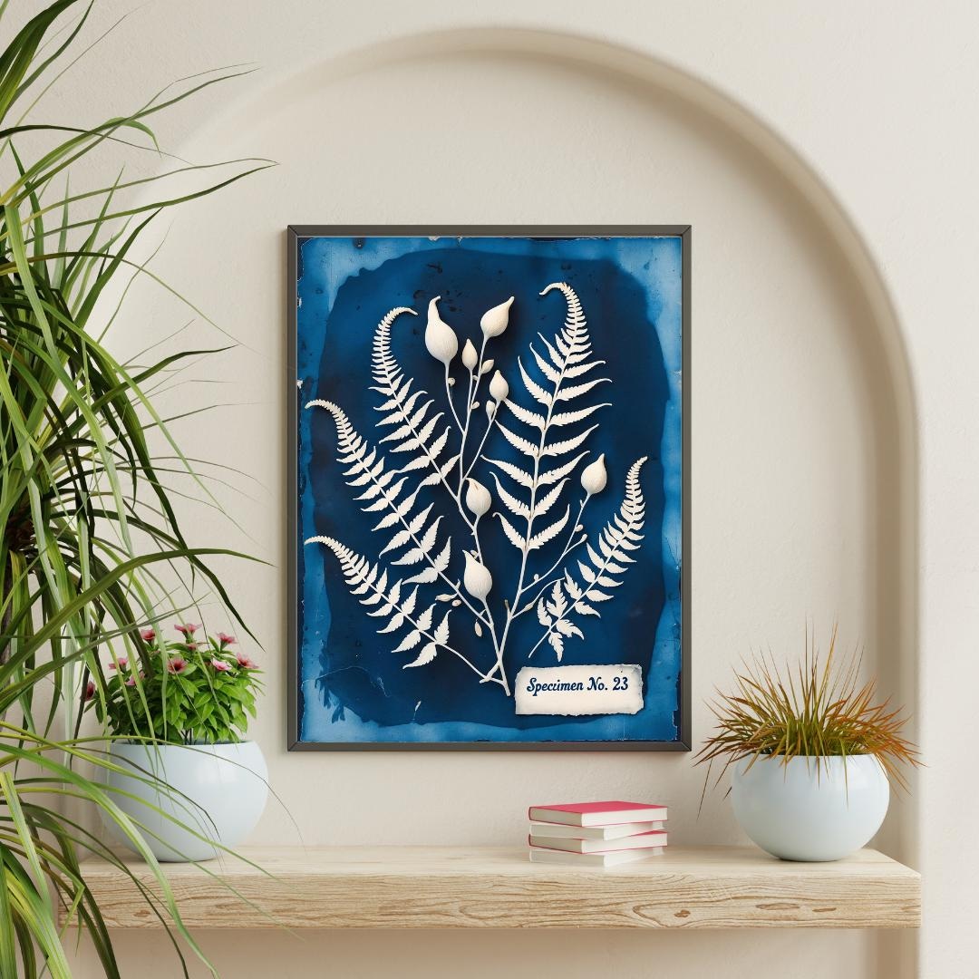 Botanical Cyanotype Fern Print Vintage Blueprint Plant Wall Art ...