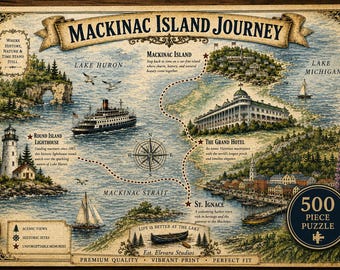 Mackinac Island Journey Map Puzzle | Vintage Nautical Map Jigsaw   Personalized Puzzle