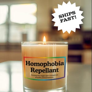Pride Month Soy Candle: Homophobia Repellant, Vegan LGBTQ+ Gift