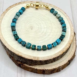 Natural Turquoise Bracelet, w/ 24k Gold Plated Beads & Clasp