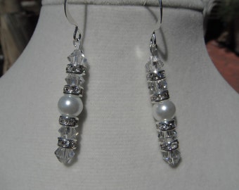 White Pearl and Swarovski crystal and Rhinestone Earring