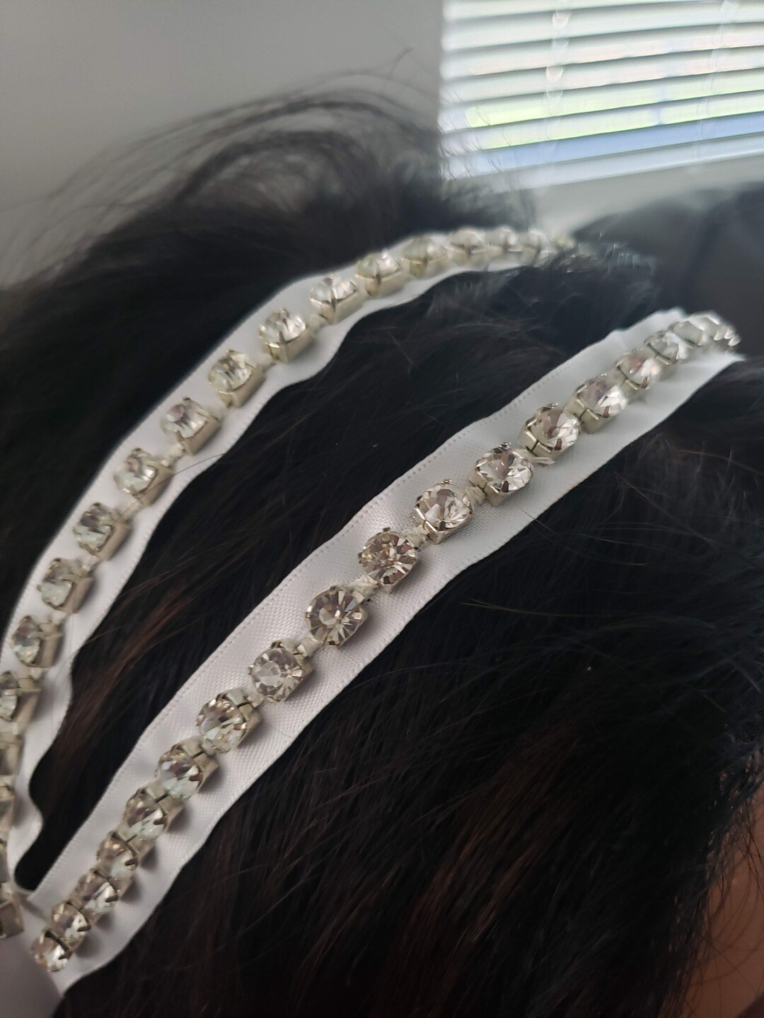 Rhinestone Ribbon Double Strand Headband - Etsy