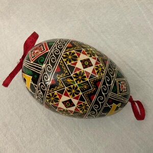 Handmade Ukrainian Goose Egg Pysanka – Traditional Folk Art in Gift Box – multicolor Ornament with Geometric Design