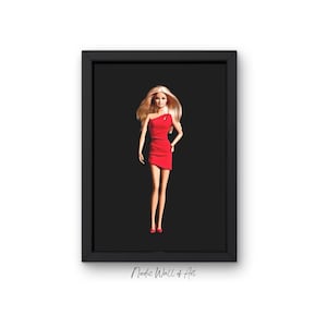 Barbie Wall Art in Red Dress | Glam Fashion Doll Poster | Pop Culture Fashion Print | Modern Room Decor