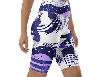 Purple Abstract Biker Shorts High Waist Women Yoga Shorts Workout Shorts Boho Activewear Eco Friendly Athletic Short Leggings