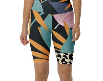 Abstract Geometric Biker Shorts High Waist Women Boho Activewear Workout Shorts Eco Friendly Yoga Shorts Designer Athletic Short Leggings