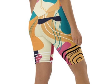 Abstract Color Block Biker Shorts Womens Activewear Yoga Shorts Spandex Shorts Women Workout Shorts Athletic Shorts Designer Sportswear