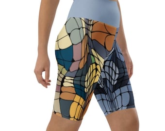 Stained Glass Pattern Biker Shorts High Waist Women Workout Shorts Artistic Activewear Yoga Shorts Eco Friendly Athletic Short Leggings