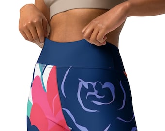 Floral Yoga Leggings Boho Festival Activewear Yoga Pants Art Print Workout Leggings Stylish Womens Gym Tights Stretchy Fitness Bottoms