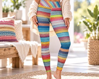 Retro Stripes Leggings, Buttery Soft, Tall Women Athleisure