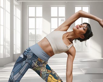 Retro 70s Abstract Print Leggings, Workout Yoga Pants
