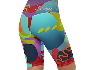High Waisted Abstract Color Biker Shorts Vibrant Graphic Activewear Women Artistic Workout Shorts Yoga Gym Dynamic Fusion Biker Shorts