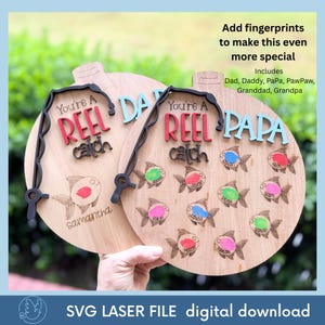 SVG Vaderdag vissen Bobber vingerafdruk teken - digitaal SVG-snijbestand. Reel Catch SVG-bestand