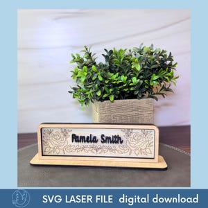 Desk Name Plate SVG File-Laser Cutting File-Office Desk Name Plate File-Roses