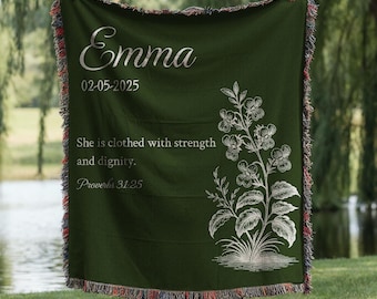 Personalized Christian Blanket with Bible Verse, Custom Name Throw with Scripture, Religious Gift for Women, Faith Quote Blanket Mothers Day