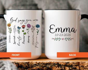 Personalized Woman of the Bible Mug, Custom Bible Verse Flower Cup, Christian Coffee Mug, Religious Gift for Women, Bible Verse Mug