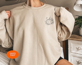 Embroidered Pumpkin Fall T-Shirt: Comfort Colors Thanksgiving Tee