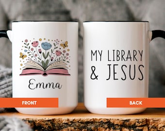 Personalized Christian Coffee Mug, Bible book Mug Gift For Her, Books And Jesus Cup, Floral Scripture Mug, Religious Morning Gift