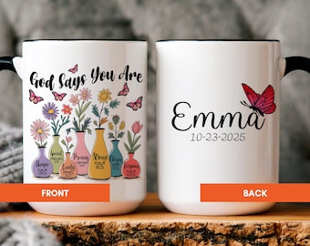 Personalized Woman of the Bible Mug, Custom Bible Verse Flower Cup, Christian Coffee Mug, Religious Gift for Women, Bible Verse Mug
