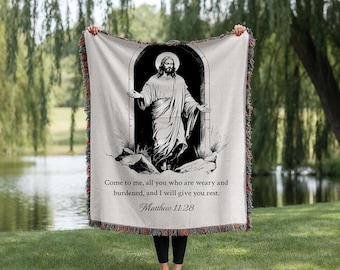 Jesus Woven Blanket, Christian tapestry, Christmas Gift, Faith Gift, baptism gift, Christian Bible Verse Throw, Religious Home Decor