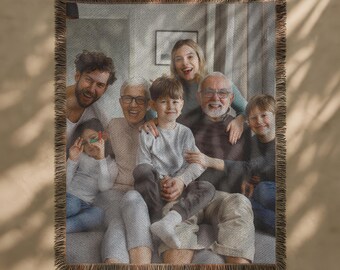 Custom Photo Blanket, Personalized Woven Cotton Throw, Anniversary Gift for Couples, Wedding or Engagement Keepsake, Picture Collage Blanket