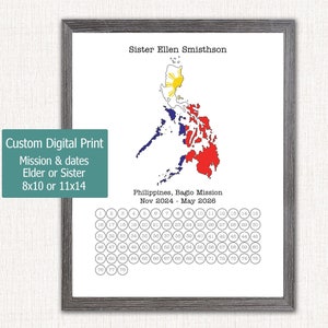 Calendario personalizzato per il conto alla rovescia dei missionari LDS delle Filippine, stampa della bandiera della missione, regalo per la missione LDS, addio alla missione, missione delle Filippine