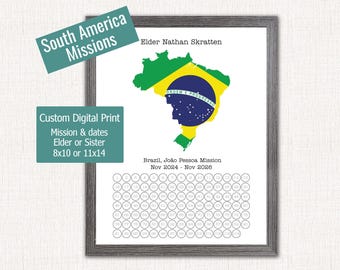 Südamerika Kundenspezifischer HUT-Missionar-Countdown-Kalender, HUT-Missiongeschenk, Mission-Abschied, Brasilien, Ecuador, Argentinien, Kolumbien, Paraguay