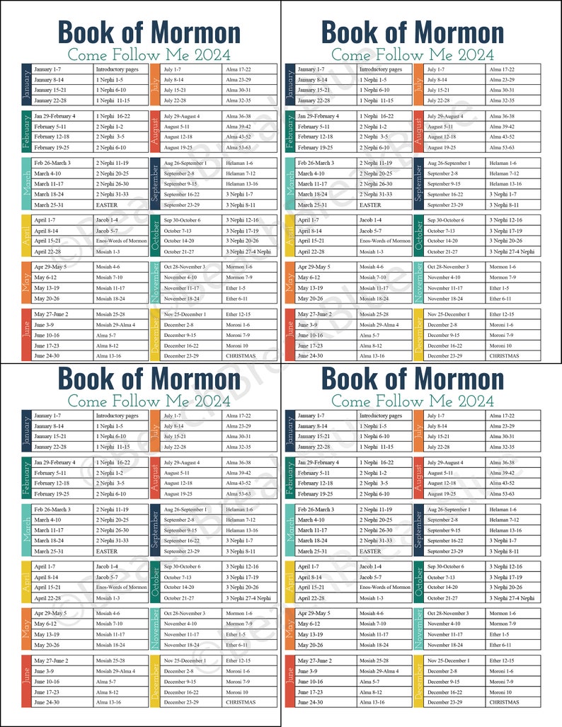 Come Follow Me 2024, Book of Mormon, Come Follow Me Reading Schedule
