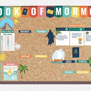 2024 LDS Primary Bulletin board kit, book of mormon, come follow me, come follow me schedule, book of mormon quotes, articles of faith image 1