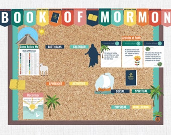 2024 LDS Primary Bulletin board kit, boek van Mormon, kom volg mij, kom volg mij schema, citaten uit het boek van Mormon, geloofsartikelen