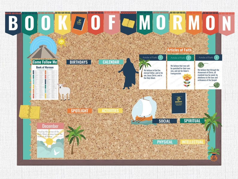 2024 LDS Primary Bulletin board kit, book of mormon, come follow me, come follow me schedule, book of mormon quotes, articles of faith image 1
