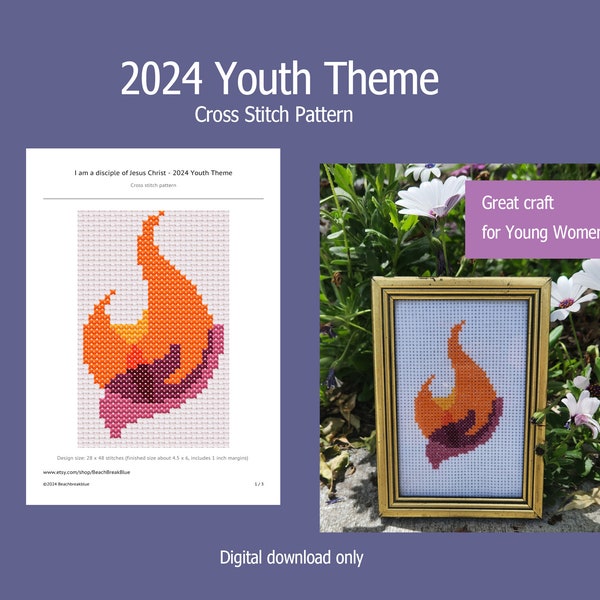 2024 Youth Theme cross stitch pattern, lds youth theme, girls camp, yw camp, girls camp project, youth theme craft, lds cross stitch